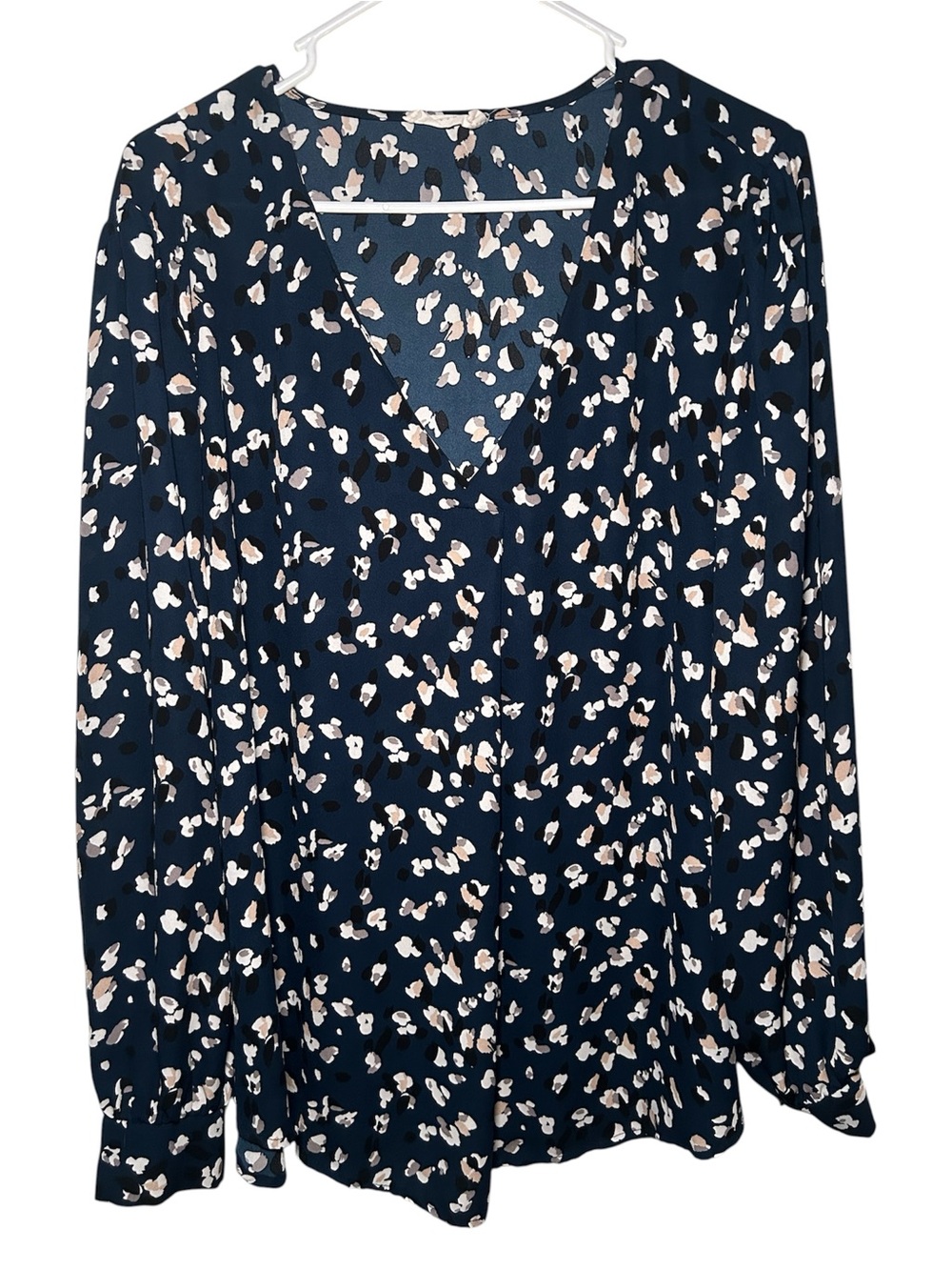 Lush Women's Navy Floral V-Neck Blouse Flowy Sheer Light Plus Size 3XL Matur